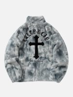 American Vintage Tie-dye Gradient Plush Embroidered Lambswool Jacket - 1558