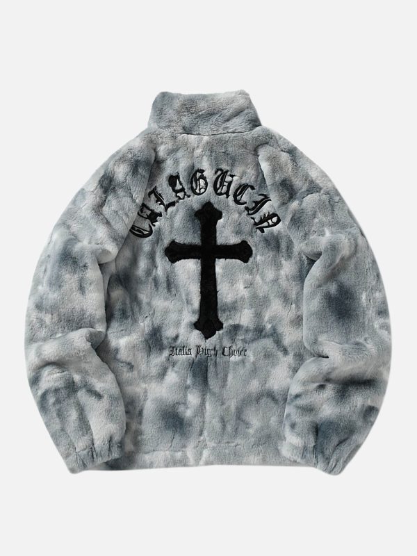 American Vintage Tie-dye Gradient Plush Embroidered Lambswool Jacket - 1558