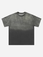 Tie-dye Gradient Letter Embroidery T-shirt - 1542
