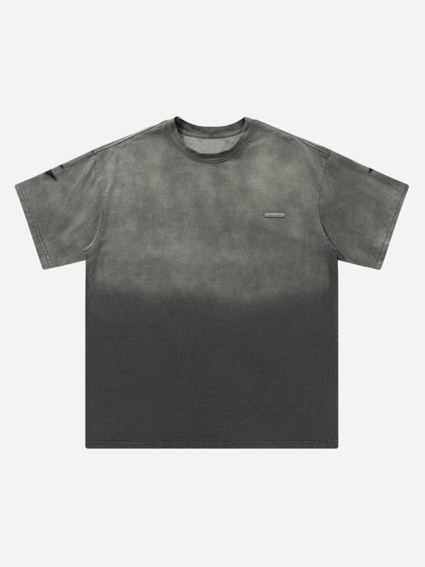 Tie-dye Gradient Letter Embroidery T-shirt - 1542