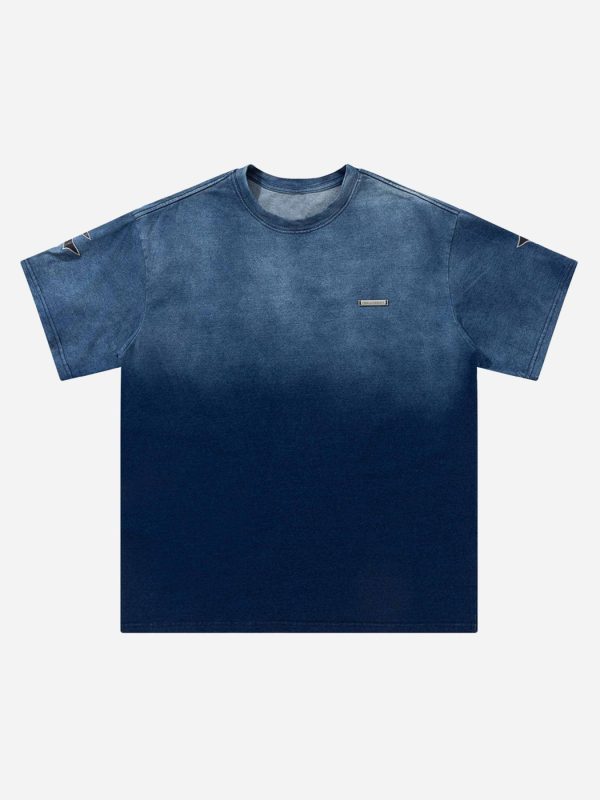 Tie-dye Gradient Letter Embroidery T-shirt - 1542