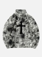 American Vintage Tie-dye Gradient Plush Embroidered Lambswool Jacket - 1558