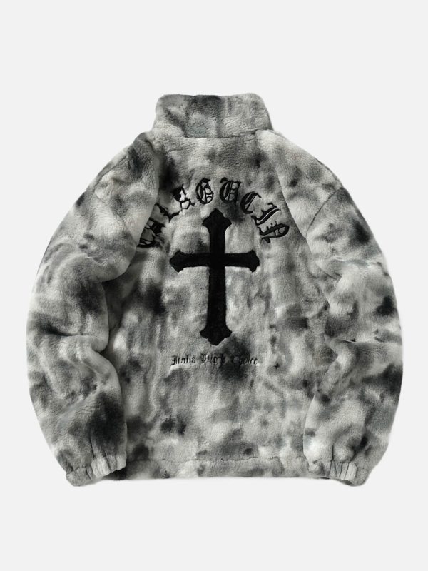 American Vintage Tie-dye Gradient Plush Embroidered Lambswool Jacket - 1558