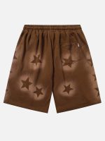 Star Letter Print Drawstring Shorts -1601