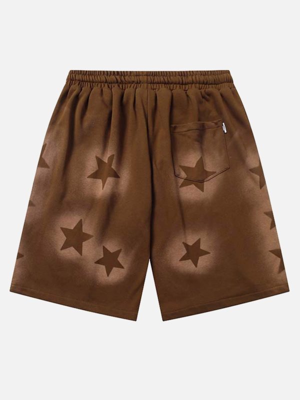Star Letter Print Drawstring Shorts -1601