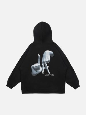 Gesture Print Hoodie -1268