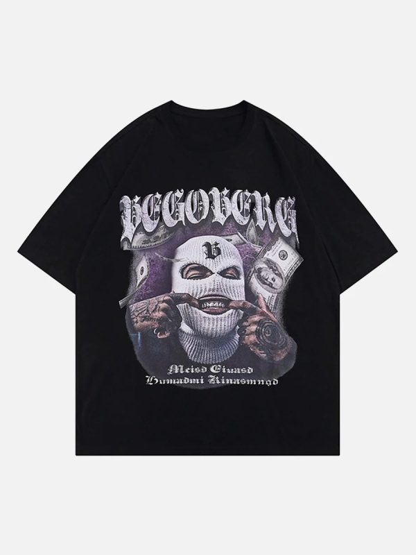 Masked Gangster Portrait Printed T-Shirt-1533