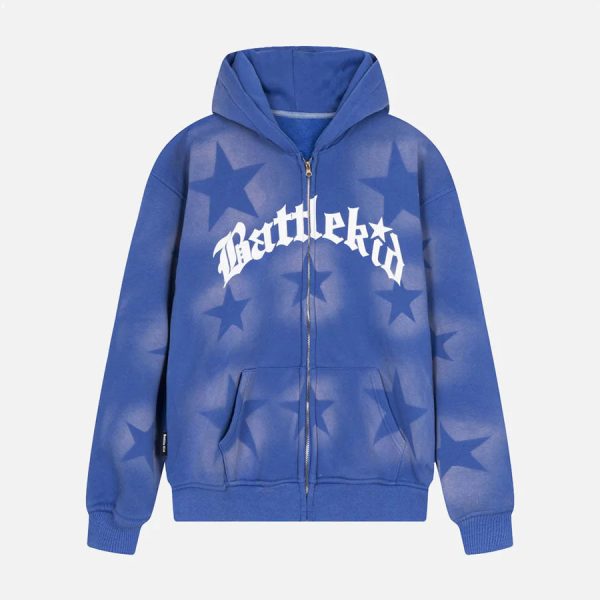 Star Letter Print Zipper Hoodie Jacket - 1540