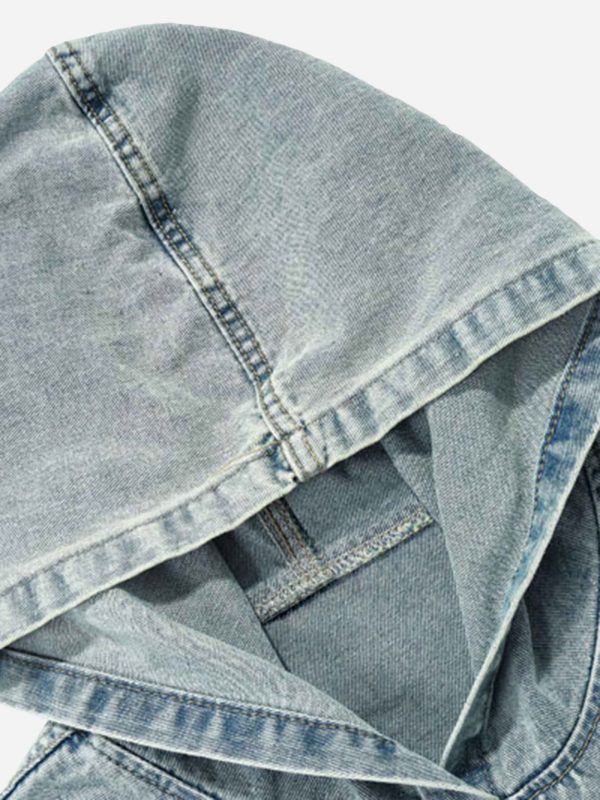 High Street Washed And Worn Denim Hoodie - 1464