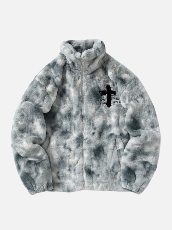 American Vintage Tie-dye Gradient Plush Embroidered Lambswool Jacket - 1558
