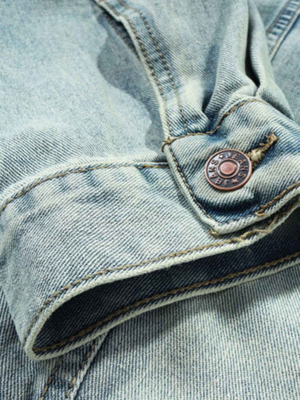 High Street Washed And Worn Denim Hoodie - 1464
