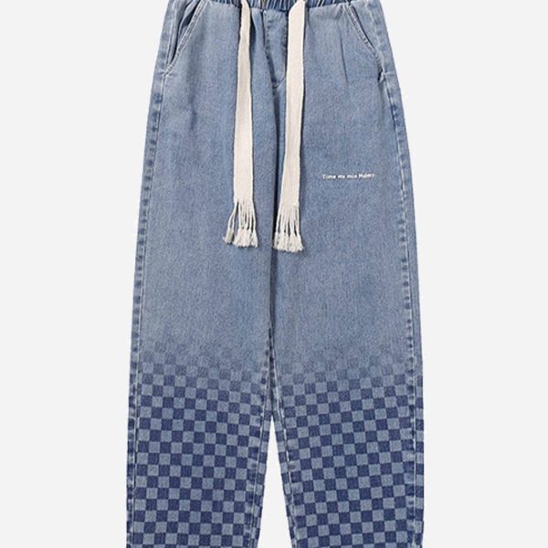 American Washed Elastic Waist Denim Casual Pants