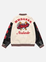 American Patchwork PU Leather Sleeve Embroidered Alphabet Baseball Jacket