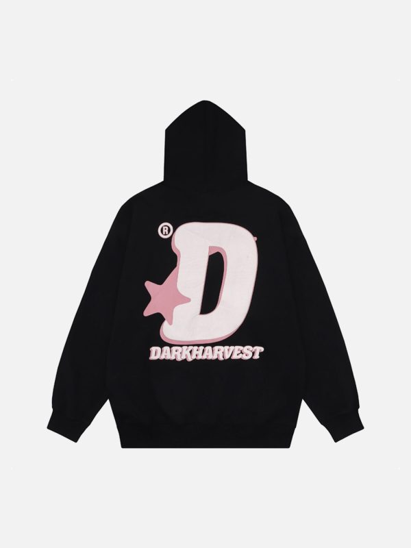Star Letter Print Hooded Sweatshirt