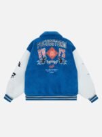 Hip-hop Loose Letters Embroidered Patch Faux Lambswool Jacket - 1590