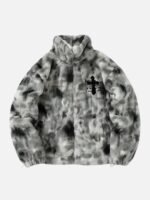 American Vintage Tie-dye Gradient Plush Embroidered Lambswool Jacket - 1558