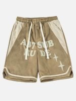 Suede Letter Embroidery Shorts