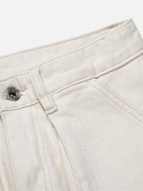 High Street Zipper Patchwork Pocket Denim Pants Straight Leg