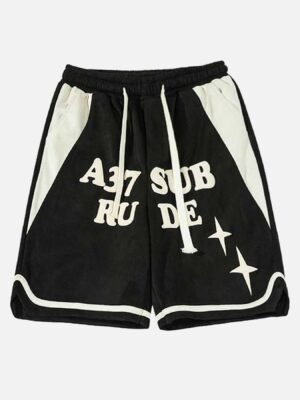 Suede Letter Embroidery Shorts