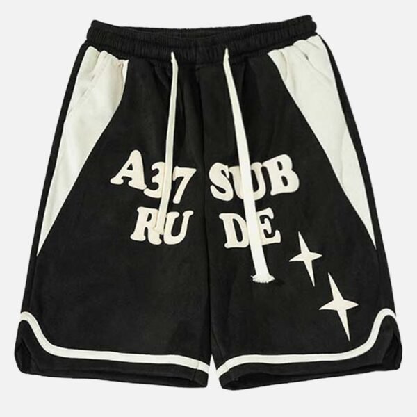 Suede Letter Embroidery Shorts