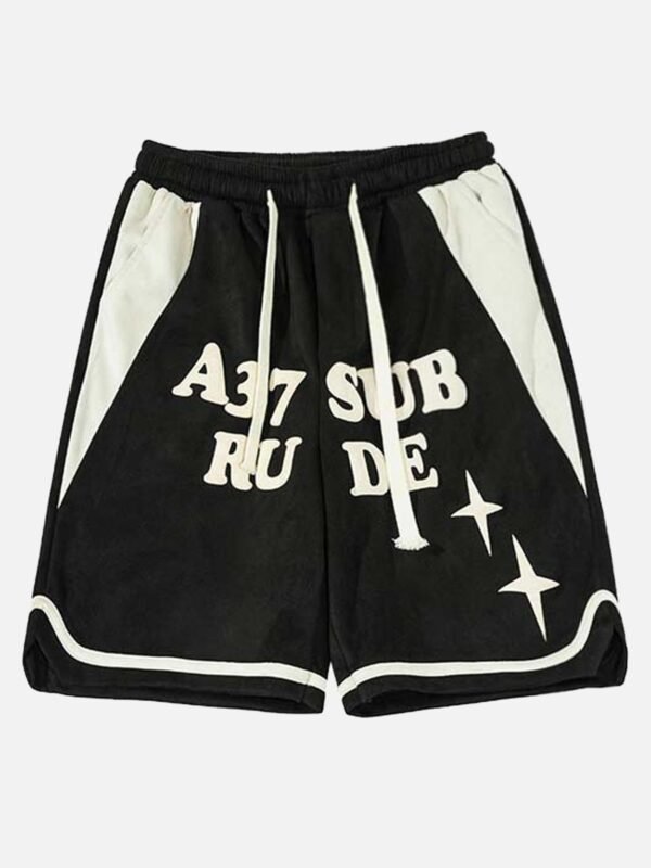 Suede Letter Embroidery Shorts