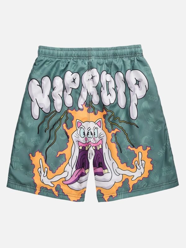 Cartoon Cat and Letter Graffiti Shorts