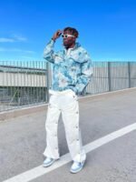 Oil Painting Jacquard Flower Denim Jacket -1286