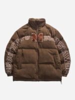 Retro Letter Print Puffer Jacket -1396