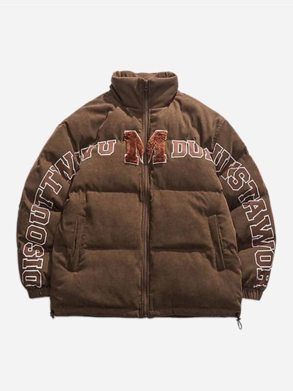 Retro Letter Print Puffer Jacket -1396