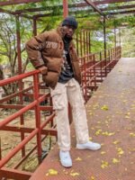 Retro Letter Print Puffer Jacket -1396