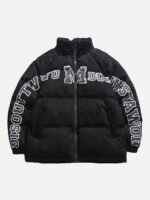 Retro Letter Print Puffer Jacket -1396