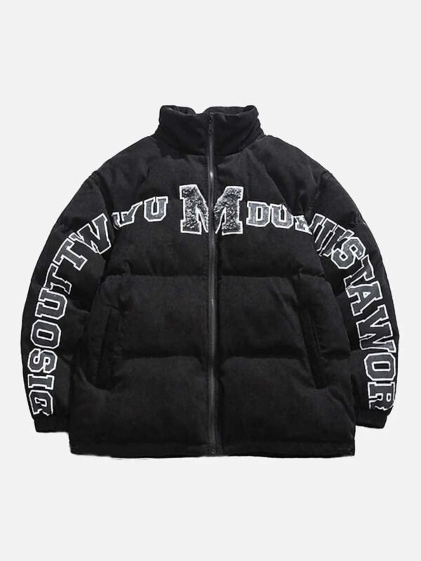 Retro Letter Print Puffer Jacket -1396