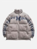 Retro Letter Print Puffer Jacket -1396