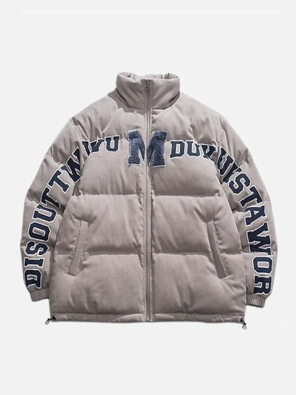 Retro Letter Print Puffer Jacket -1396