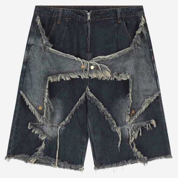 American Pentagram Tassel Patch Denim Shorts