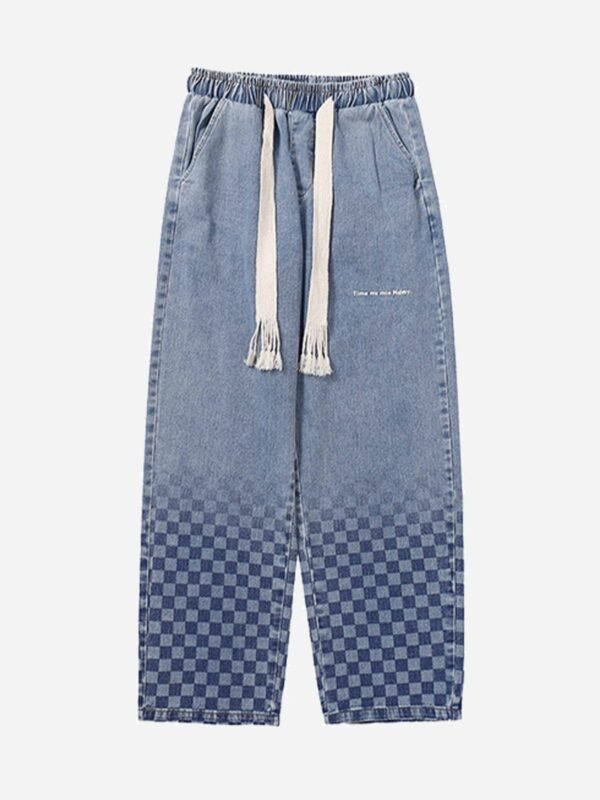 American Washed Elastic Waist Denim Casual Pants