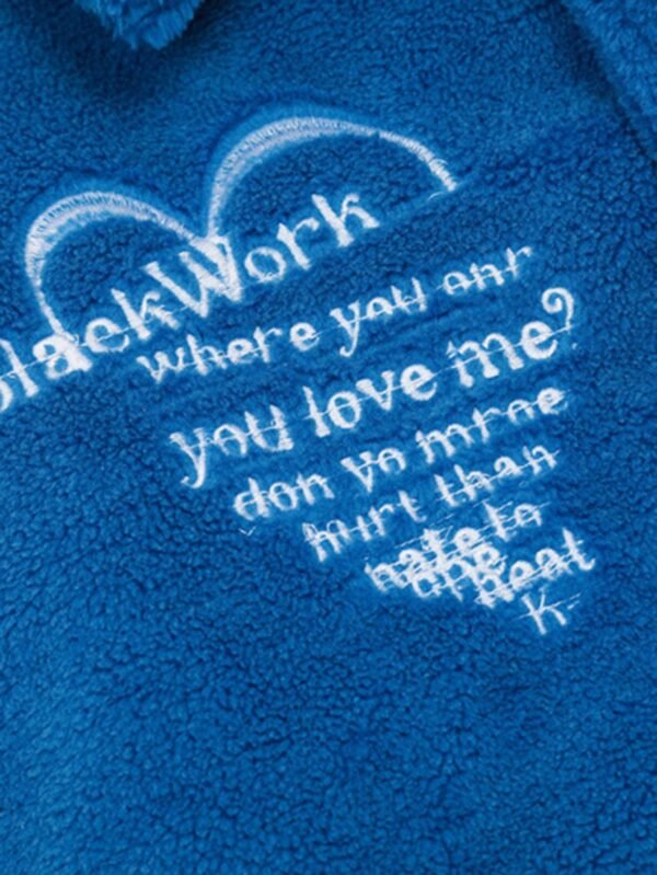 Hip-hop Loose Letters Embroidered Patch Faux Lambswool Jacket - 1590