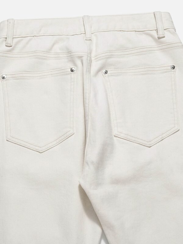 High Street Zipper Patchwork Pocket Denim Pants Straight Leg